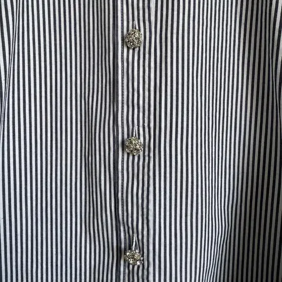 J.Crew Women Button Down Shirt Size 18 Navy White Stripe Jeweled Buttons Cotton - Picture 9 of 14